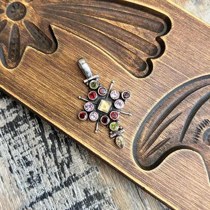Dreamy Sterling Silver Multi Gemstone Cross Pendant