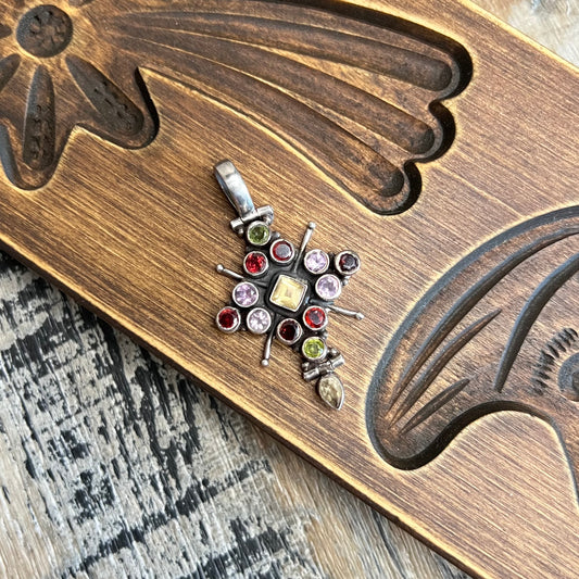 Dreamy Sterling Silver Multi Gemstone Cross Pendant