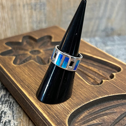 Joidart Sterling Silver Modernist Ombre Blue Enamel Cut Out Band Ring Size K