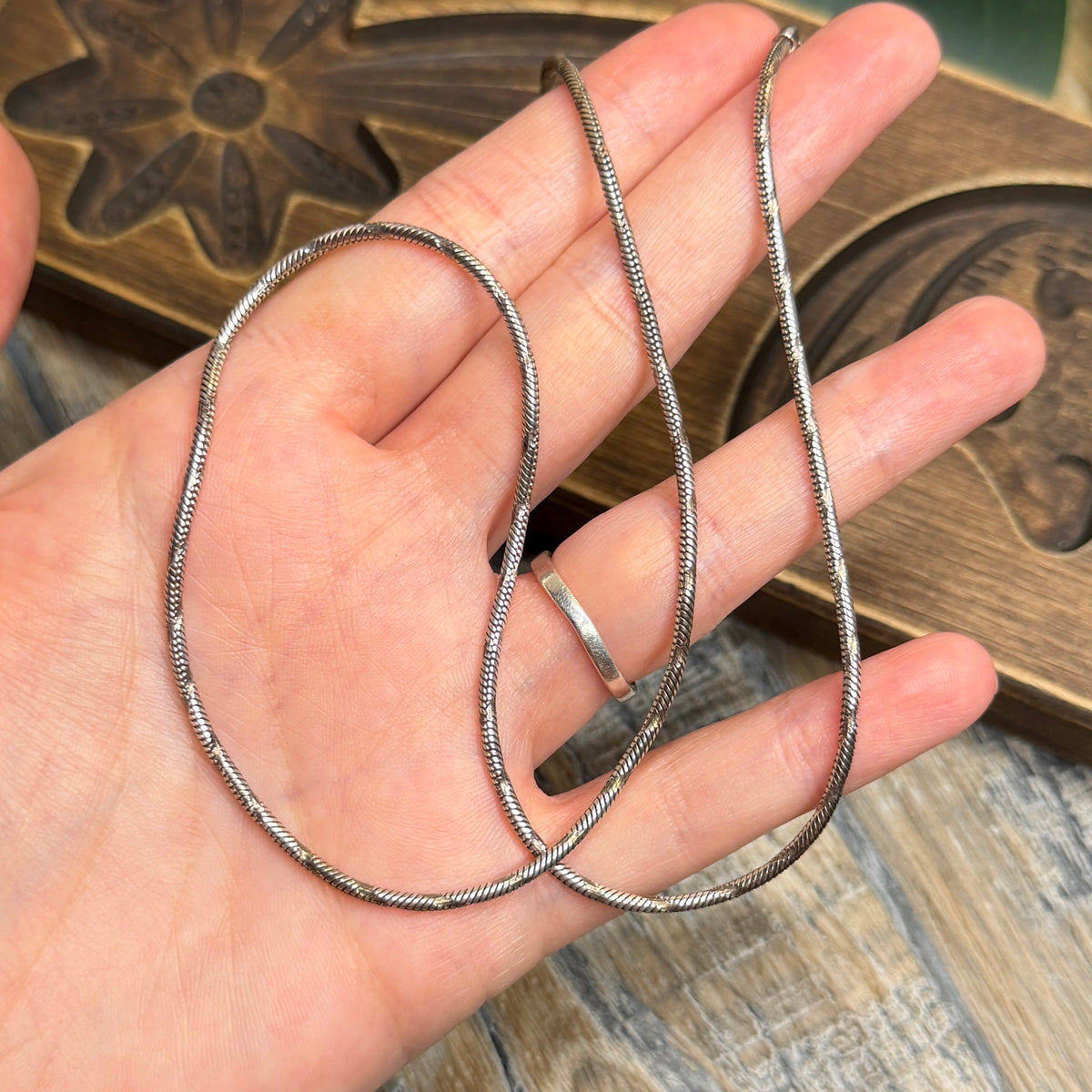 Sterling Silver Etched Snake Chain 18 Inch Length