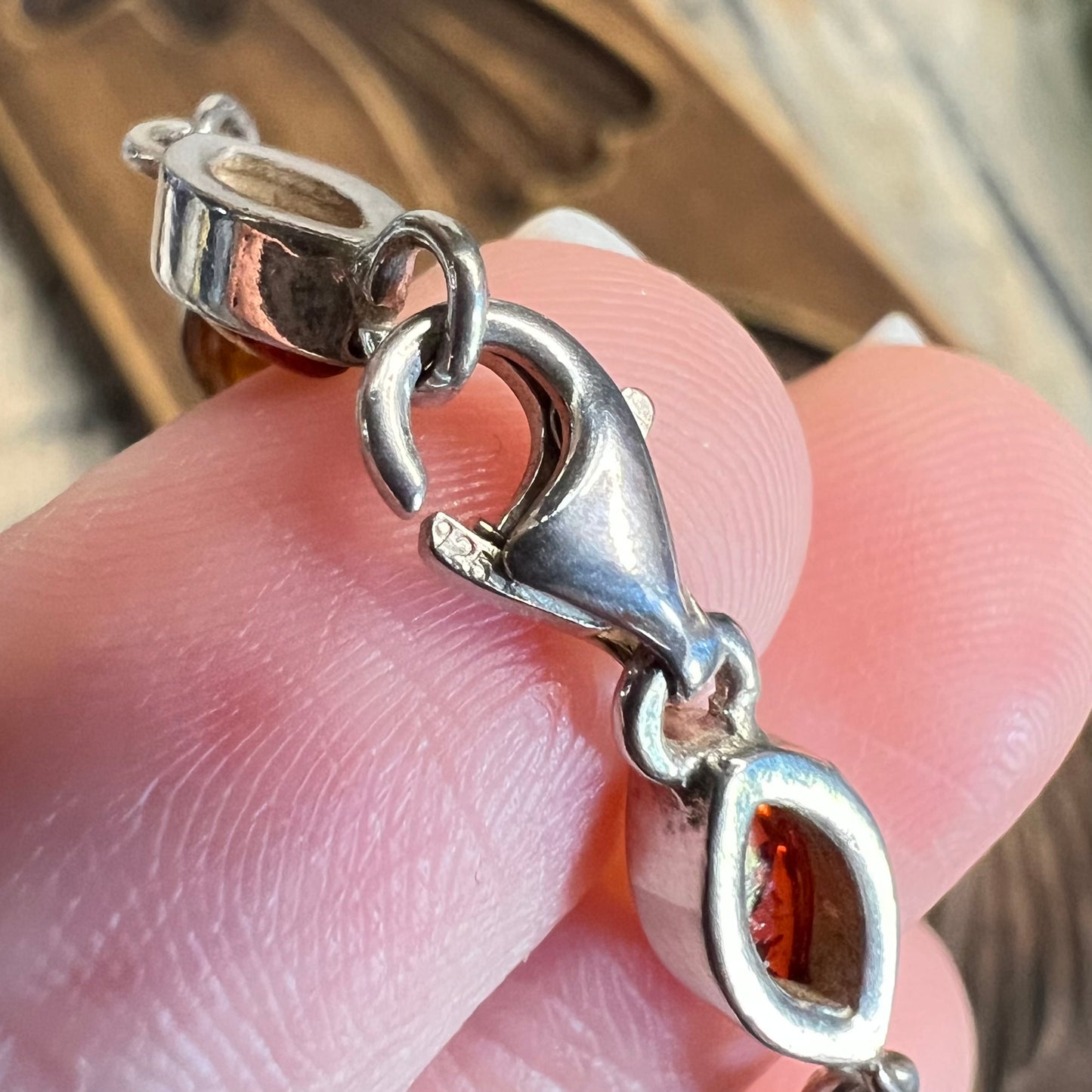 Dreamy Sterling Silver Amber Panel Bracelet 7 Inch Length