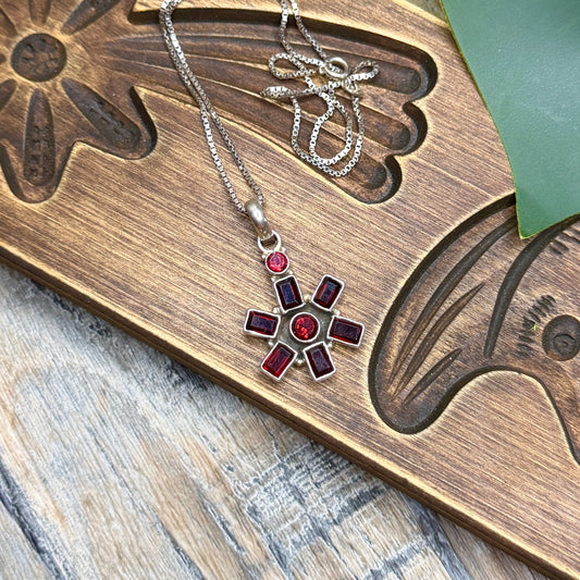 Dreamy Sterling Silver Garnet Starburst Pendant Necklace