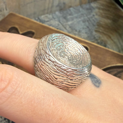 Chunky Artisan Sterling Silver Concave Spiral Effect Ring size M