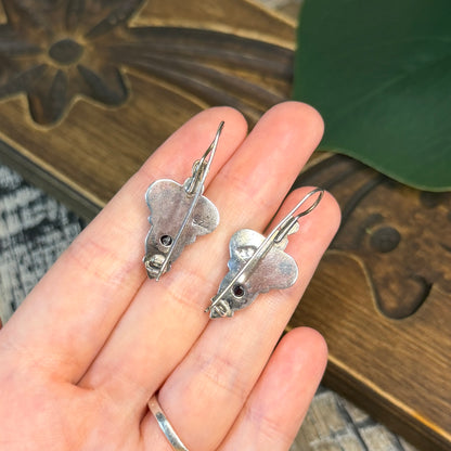 Gothic Architecture Style Sterling Silver Garnet Earrings
