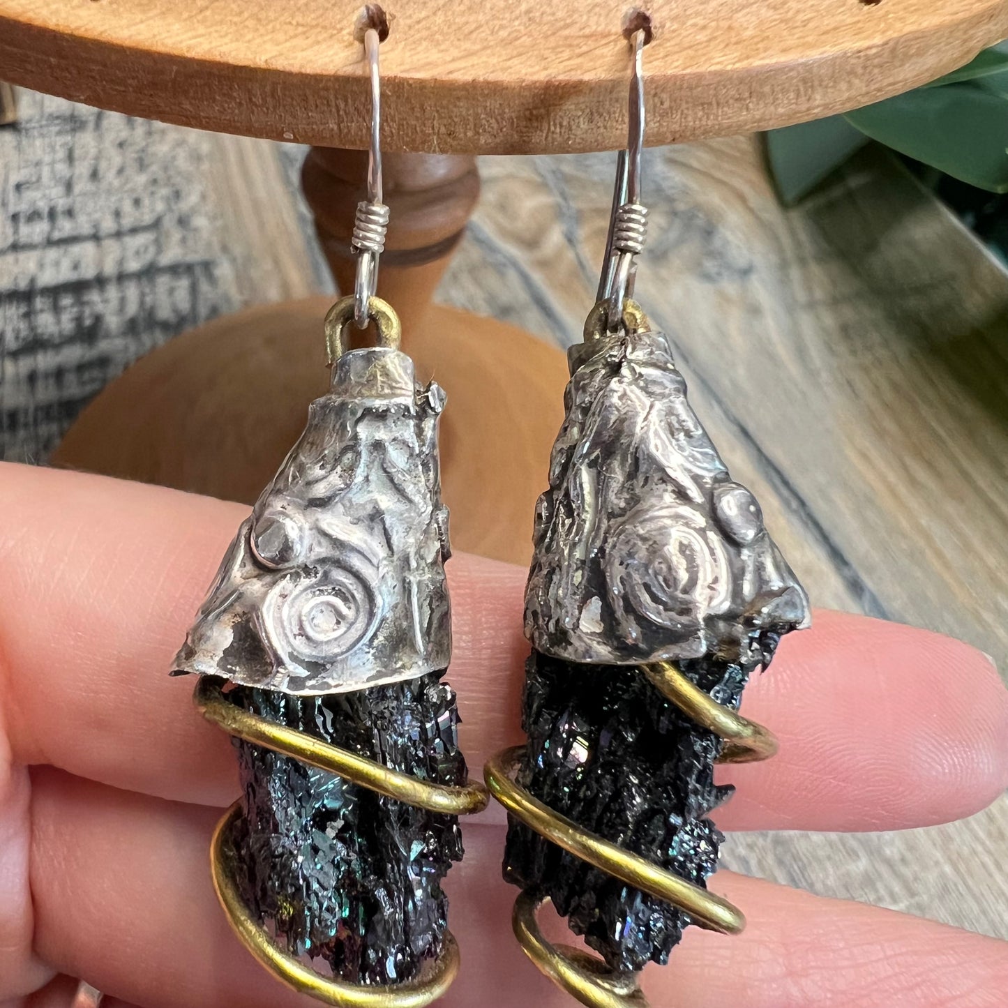 Whimsy Artisan Sterling Silver / Brass Crystal Ore Chunky Earrings