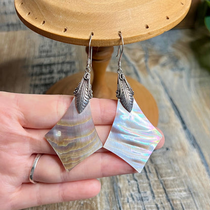 Dreamy Large Sterling Silver Artisan Abalone Ornate Earrings