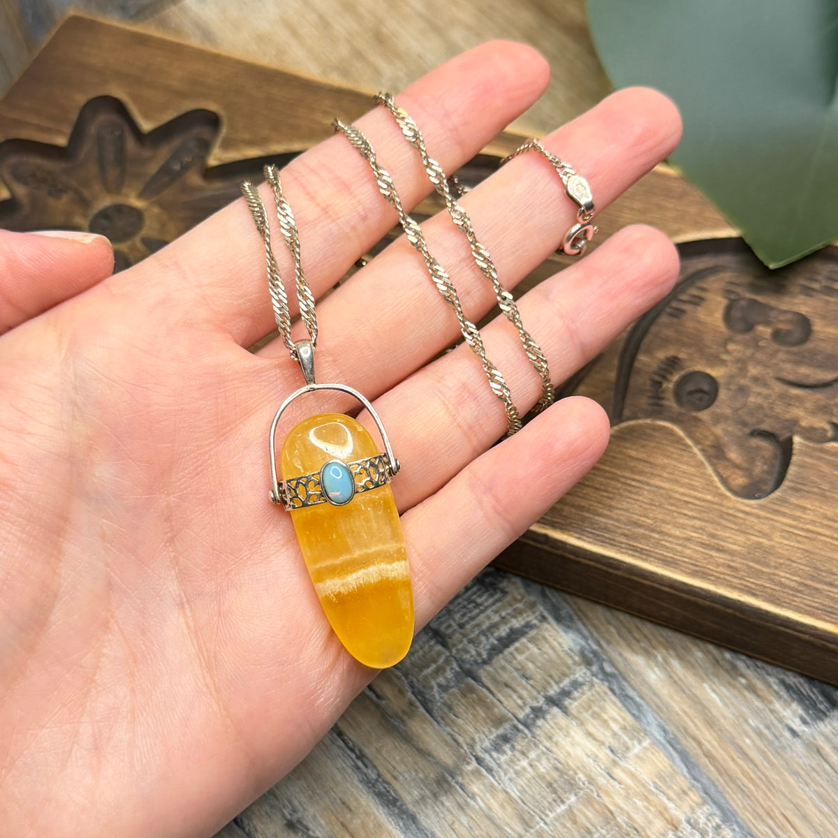 Dreamy Sterling Silver Calcite with Opal Movable Pendant Necklace