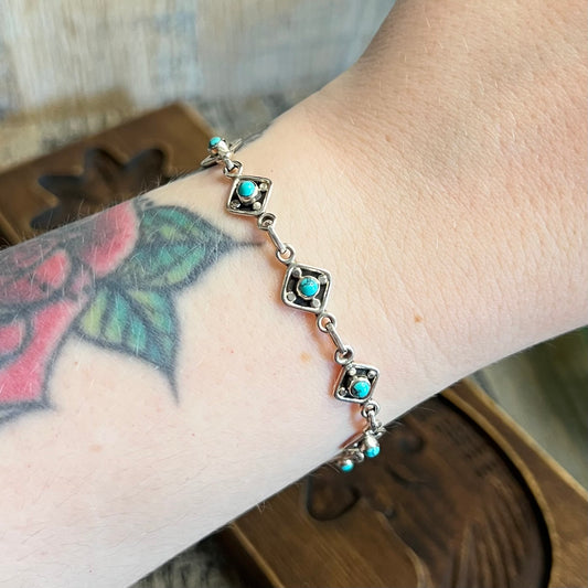 Beautiful Doug Paulus Sterling Silver Turquoise Panel Bracelet 7 1/2 Inch Length