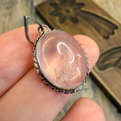 Dreamy Vintage Sterling Silver Rose Quartz Orb Pendant