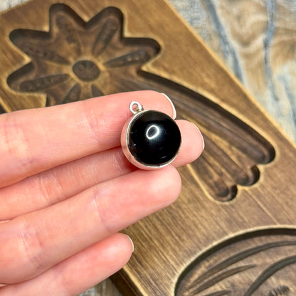 Unusual Whitby Jet Orb Set In Sterling Silver Pendant