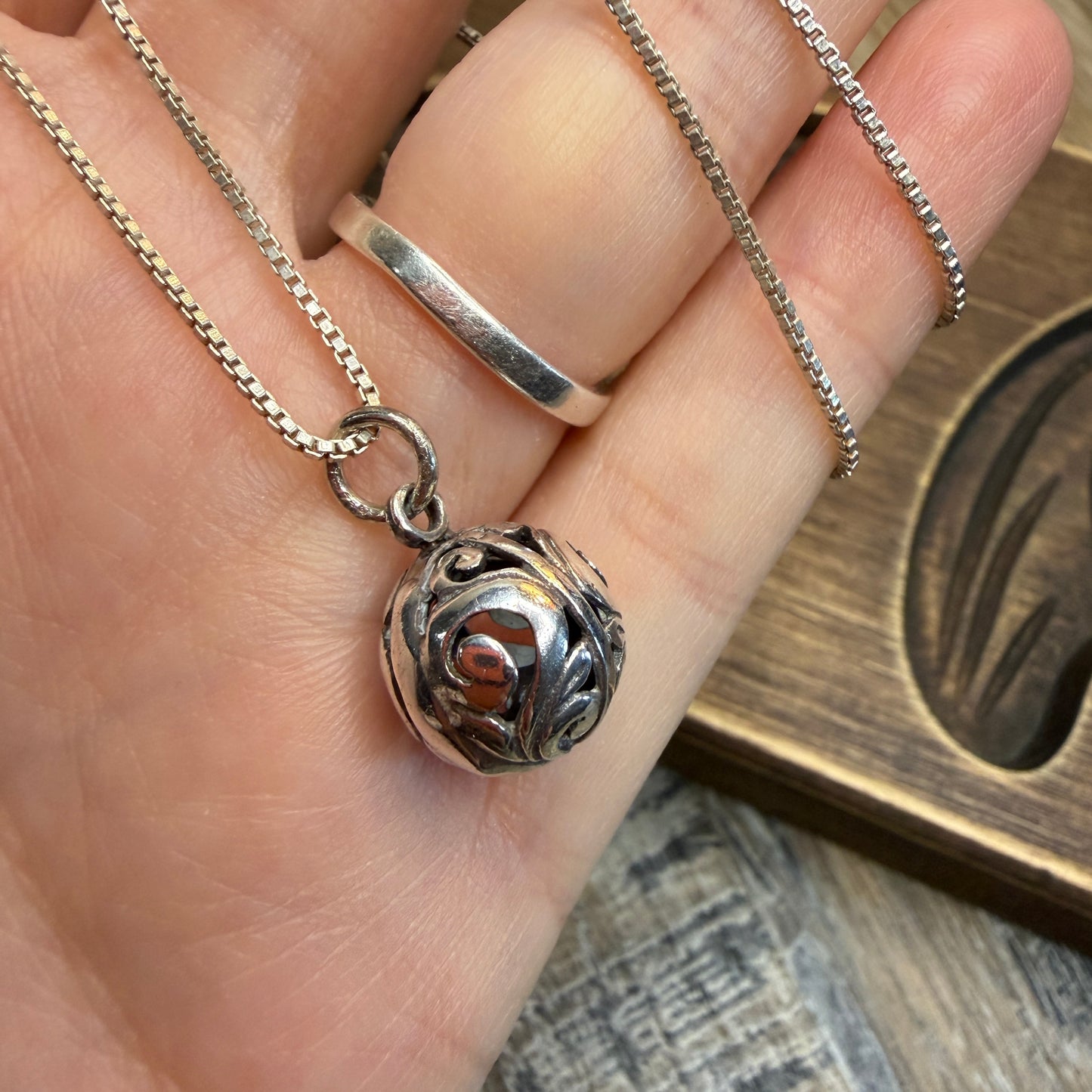 Dreamy Sterling Silver Ornate Filigree Orb Pendant Necklace