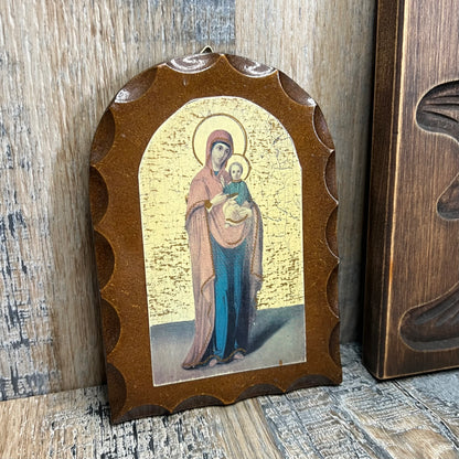 Vintage Religious Icon Virgin Mary Wall Plaque Altar Curio