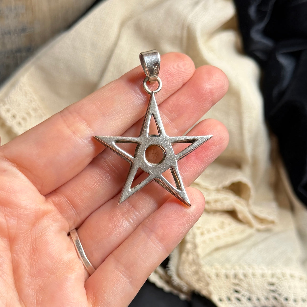 Spooky Sterling Silver Chunky Citrine Pentagram Star Pendant