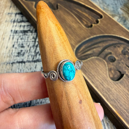 Dreamy Sterling Silver Delicate Spiral Turquoise Ring Size N