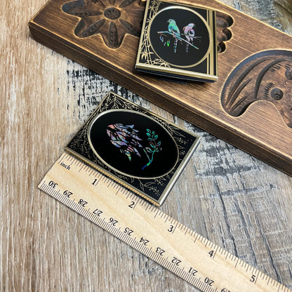 Vintage Miniature Opal Mosaic Birds and Flowers Picture Curios Set of 2