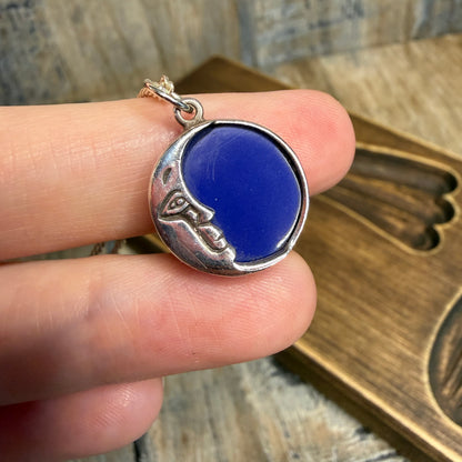Celestial Sterling Silver Crescent Half Moon Face Pendant Necklace