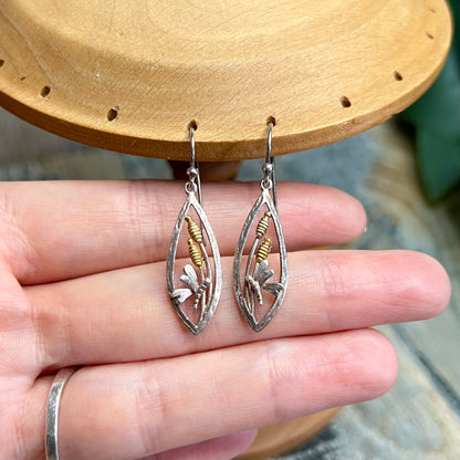 Whimsy Sea Gems Sterling Silver Dragonfly Scene Earrings