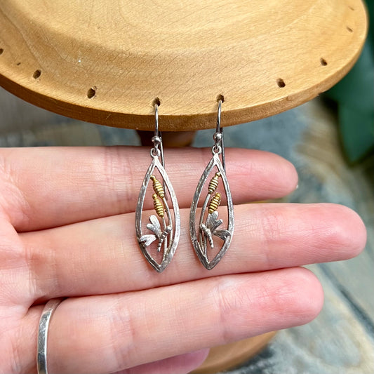 Whimsy Sea Gems Sterling Silver Dragonfly Scene Earrings