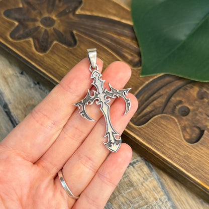 Dreamy Sterling Silver Solid Gothic Ornate Cross Pendant