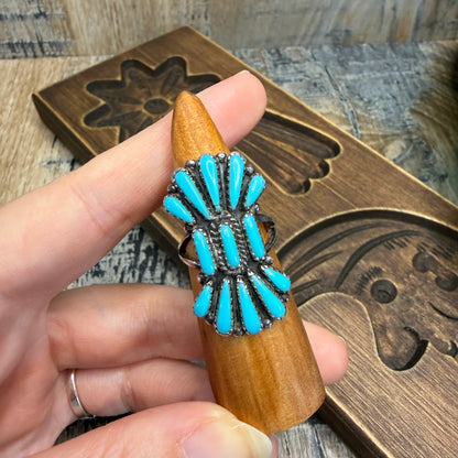 Stunning Francis M Begay Native American Navajo Needlepoint Turquoise Ring size M