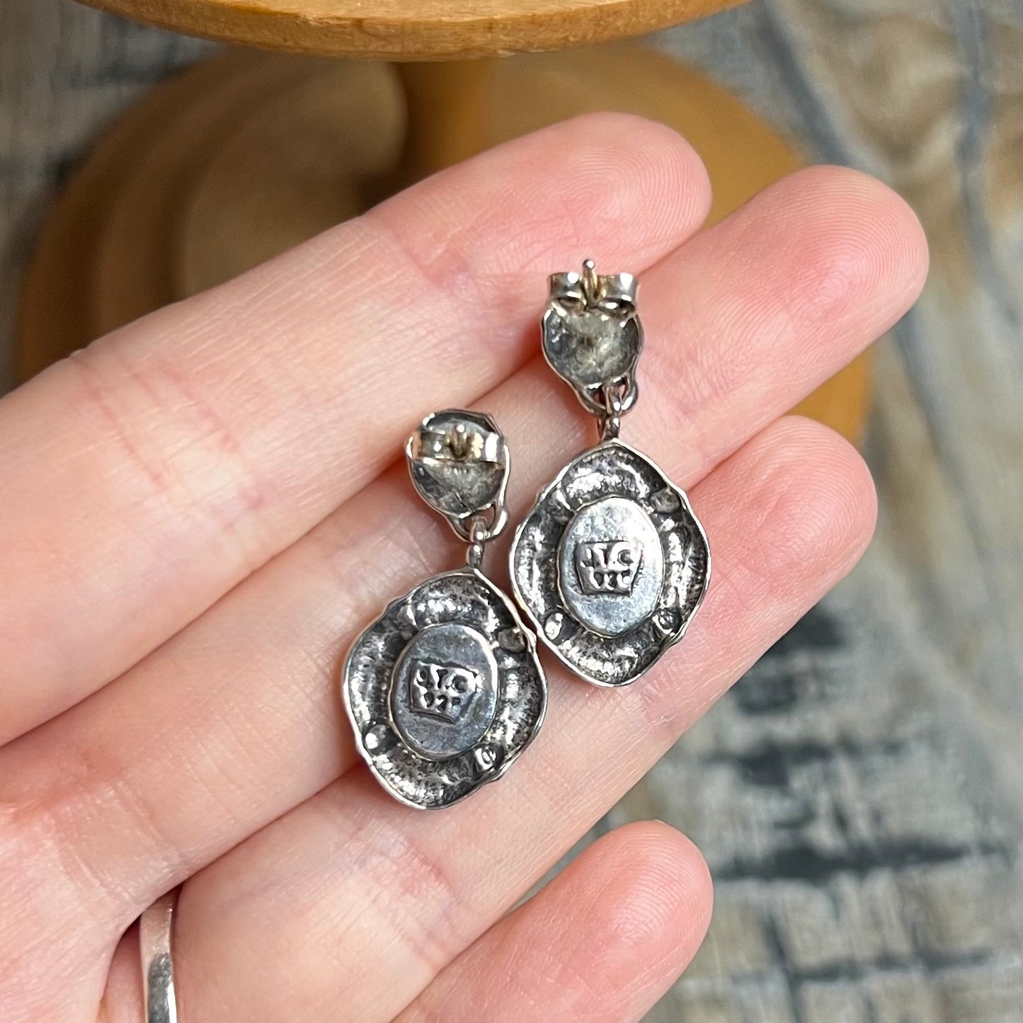 Whimsy Sterling Silver Quoc / Q.T Rhodonite Native Style Ornate Earrings