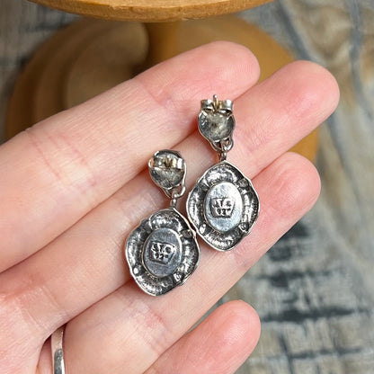Whimsy Sterling Silver Quoc / Q.T Rhodonite Native Style Ornate Earrings