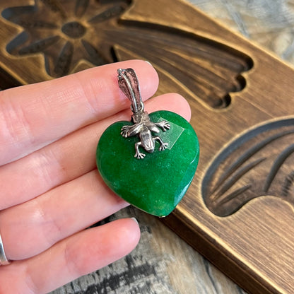 Whimsy Sterling Silver Faceted Green Stone Heart Frog Pendant