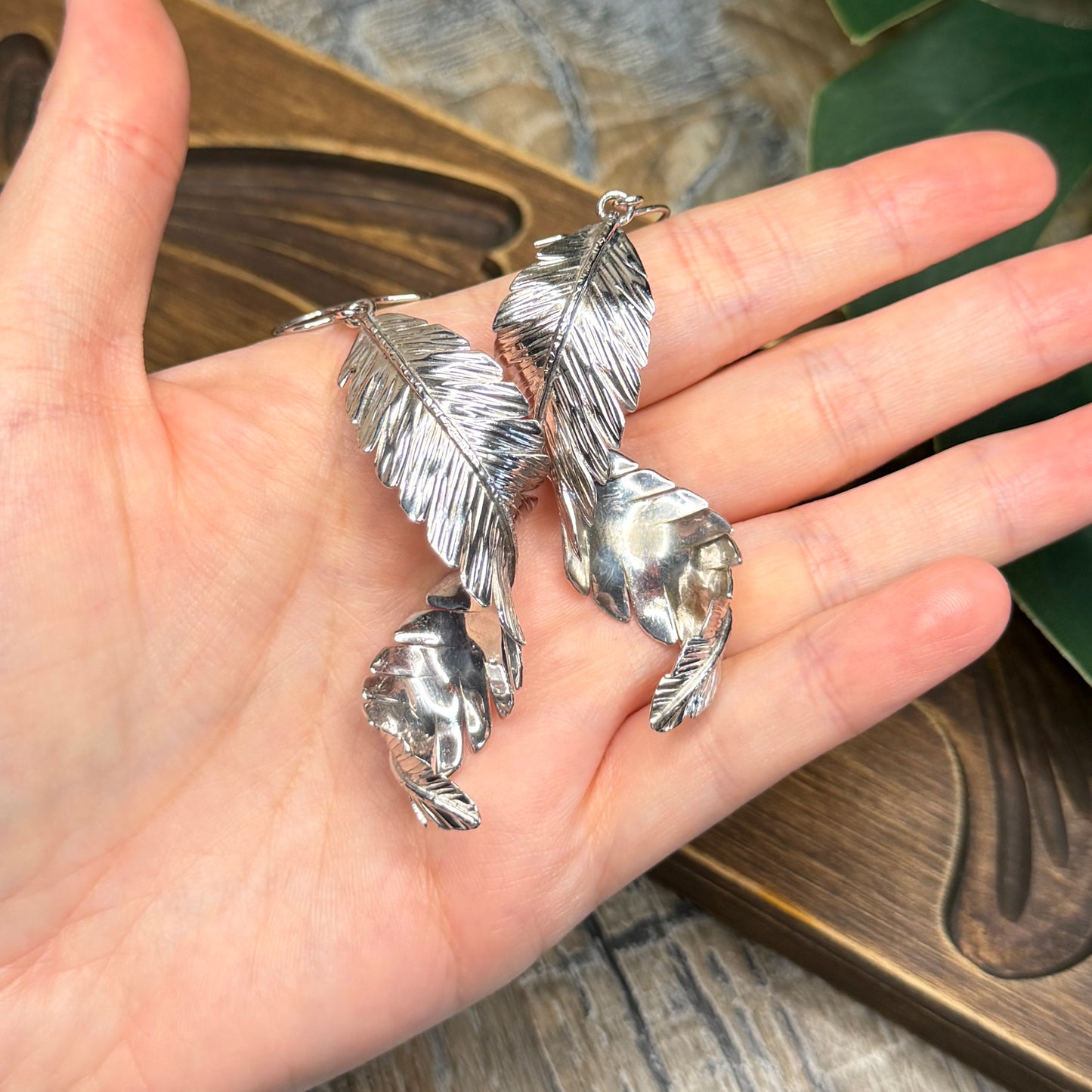 Beautiful Solid Sterling Silver Designer Feather Earrings