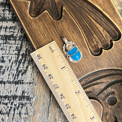 Beautiful Sterling Silver Turquoise Inlaid Scarab Beetle Pendant Charm