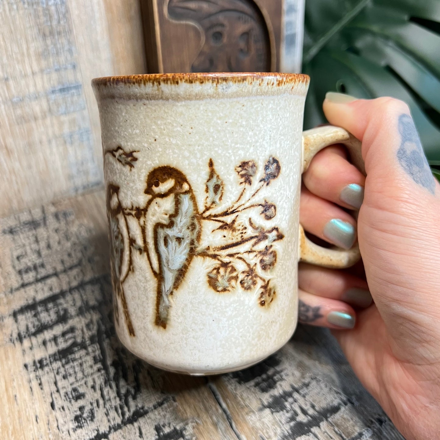 Vintage Dunoon Stoneware Floral Blue Tit Birds Made in Scotland Mug