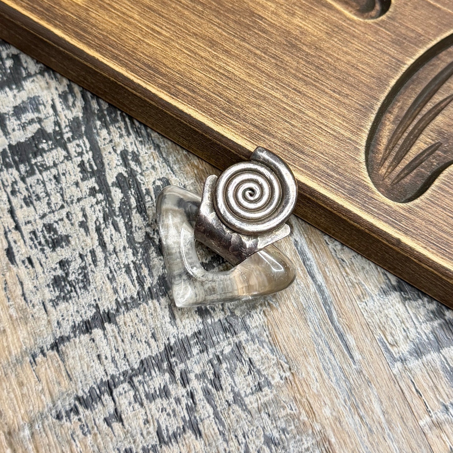 Chunky Artisan Sterling Silver Spiral Clear Quartz Statement Pendant