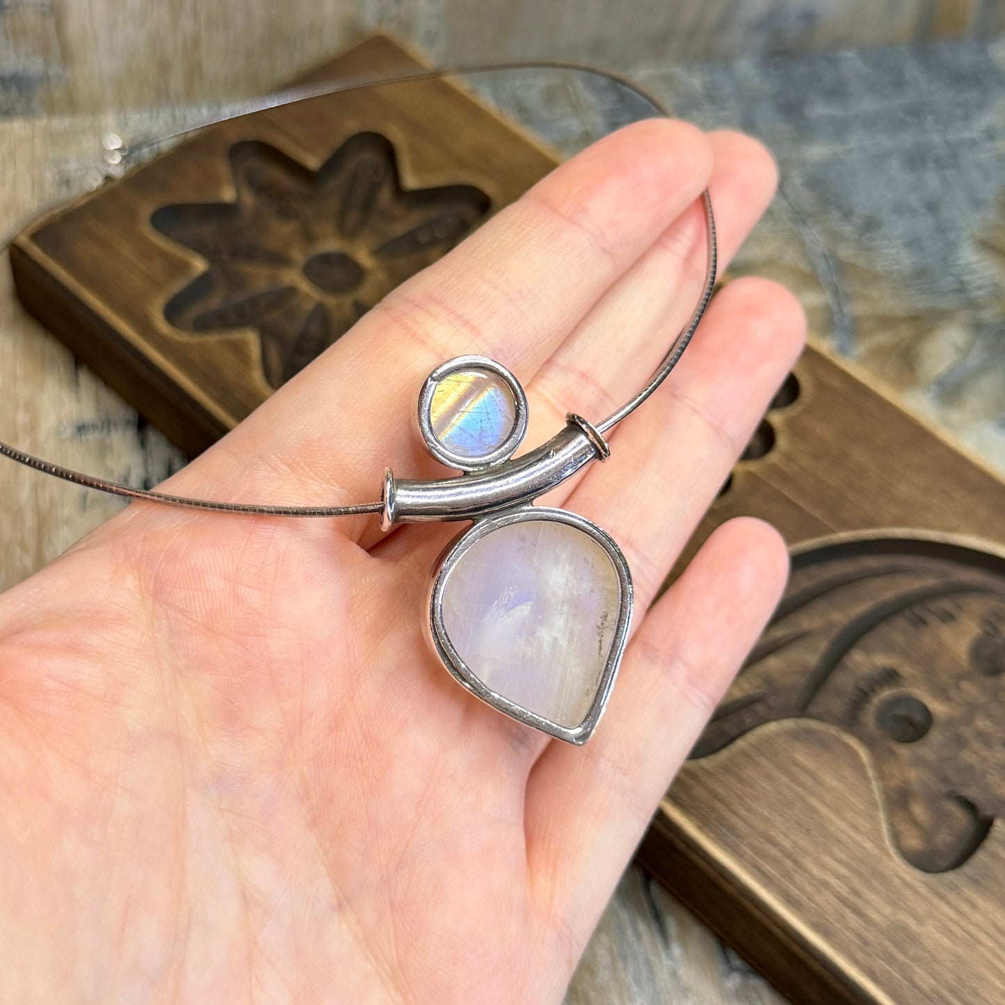 Dreamy Sterling Silver Chunky Moonstone Spiral Statement Necklace