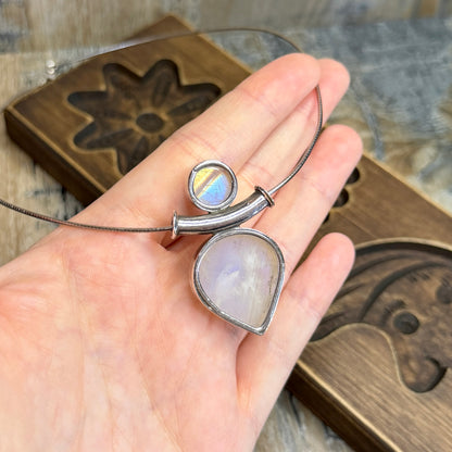 Dreamy Sterling Silver Chunky Moonstone Spiral Statement Necklace