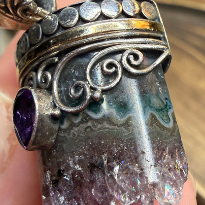 Dreamy Sterling Silver / Gold Raw Amethyst Cluster Ornate Pendant