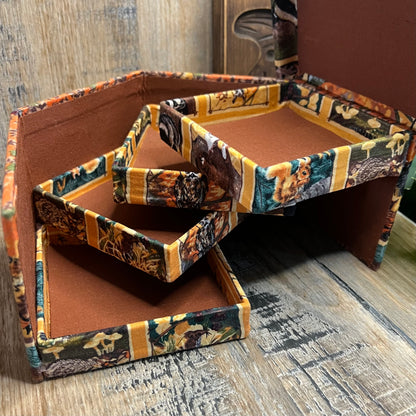 Vintage Woodland Handmade Fabric Covered Folding Jewellery Storage Box Curio