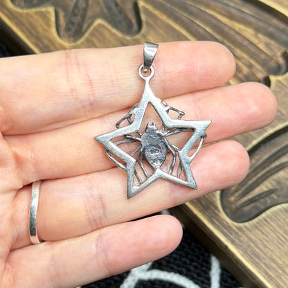 Spooky Sterling Silver Celestial Star Spider Pendant