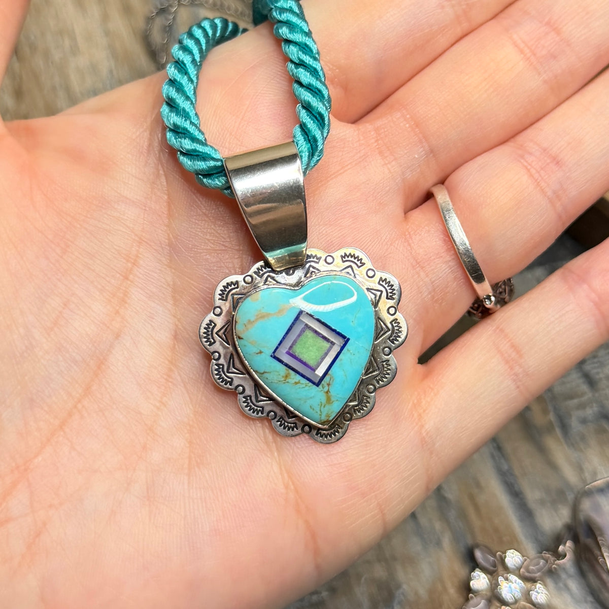 Carolyn Pollack Relios Southwestern Sterling Silver Turquoise Inlaid Heart Necklace