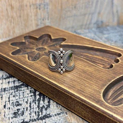 Beautiful Chunky Dotted & Woven Sterling Silver Ring size U