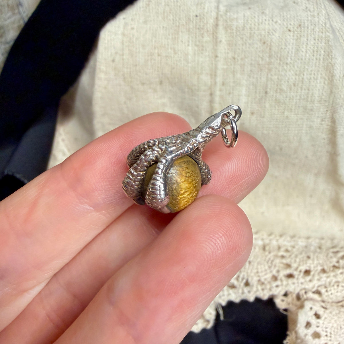 Gothic Vintage Sterling Silver ‘Touch Wood’ Talon Charm / Pendant