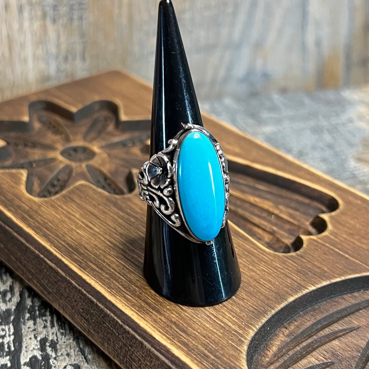Carolyn Pollack Relios Southwestern Ornate Sterling Silver Sleeping Beauty Turquoise Ring Size N