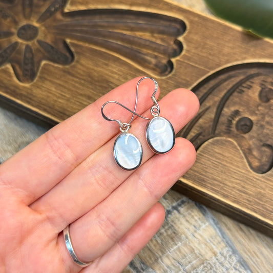 Dreamy Sterling Silver Baby Blue Mother of Pearl Drop Earrings