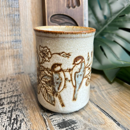 Vintage Dunoon Stoneware Floral Blue Tit Birds Made in Scotland Mug