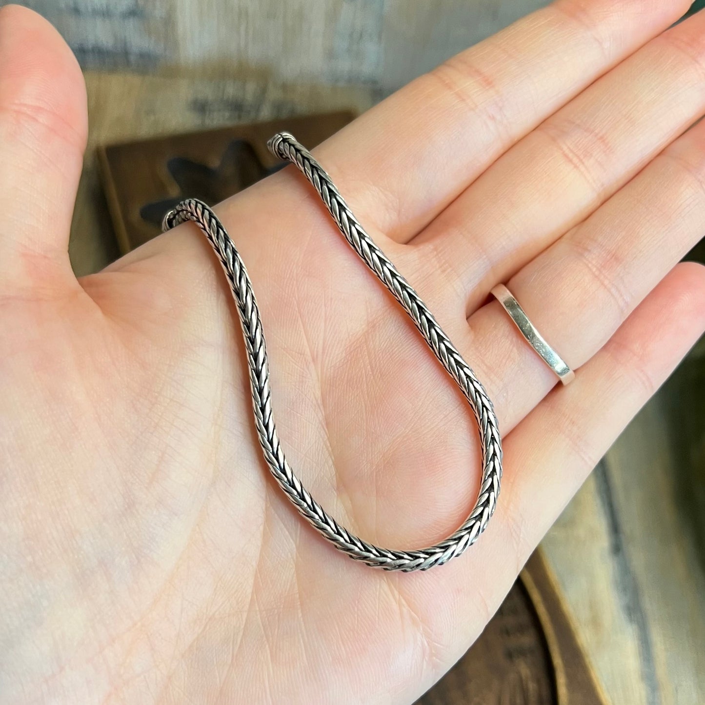 Sterling Silver Braided Foxtail Link Bracelet 7 1/2 Inch Length
