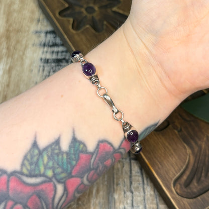 Beautiful Sterling Silver Amethyst Chunky Bracelet (Just Under) 8 Inches Length
