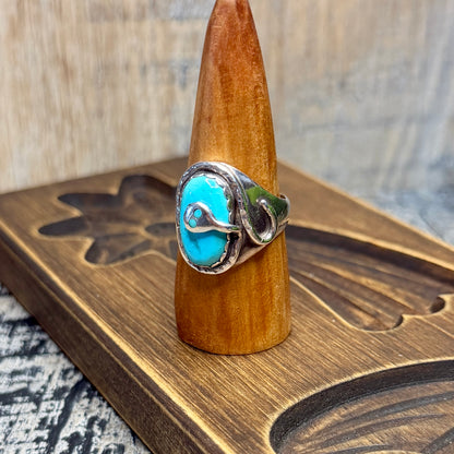 Stunning Native American Zuni Effie Calavaza Turquoise Snake Ring size T