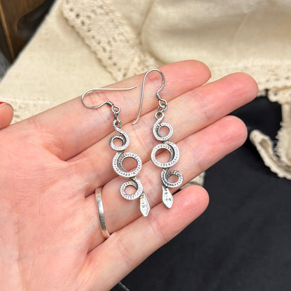 Dreamy Sterling Silver Snake Serpent Drop Earrings