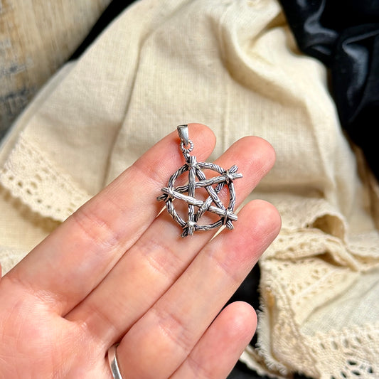 Spooky Sterling Silver Witches Broom Pentacle Pendant