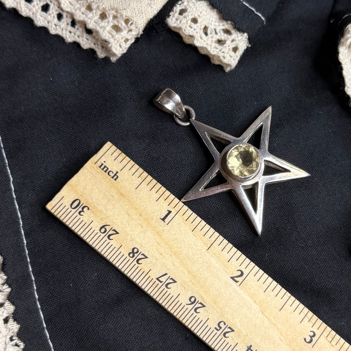 Spooky Sterling Silver Chunky Citrine Pentagram Star Pendant
