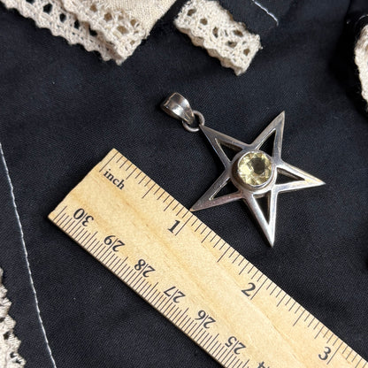 Spooky Sterling Silver Chunky Citrine Pentagram Star Pendant