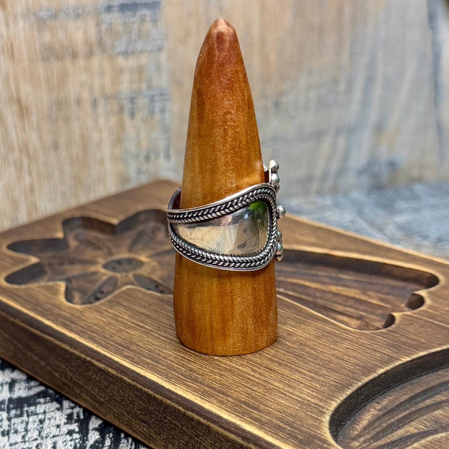 Beautiful Chunky Dotted & Woven Sterling Silver Ring size U